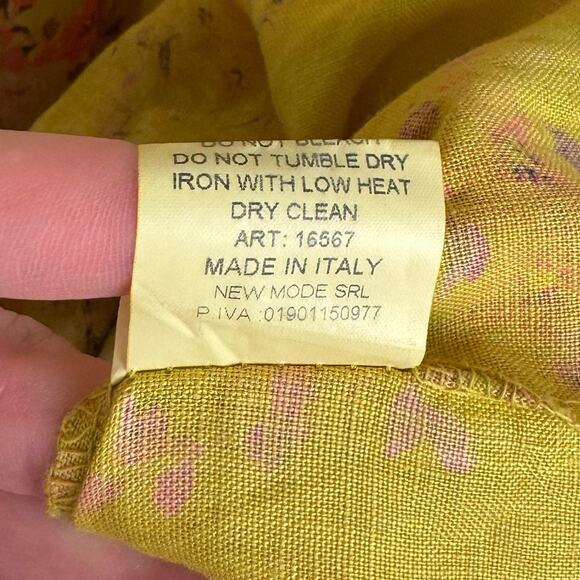 Bellambra Yellow Floral Linen Halter Pleated Relaxed Fit Midi Dress Large Boho - Picture 8 of 10